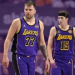 Los Angeles Lakers projected starting lineup for the 2025-26 NBA season with LeBron James, Luka Dončić, DeAndre Ayton, Marcus Smart, and Rui Hachimura.