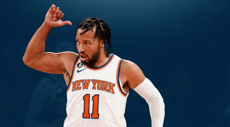 Jalen Brunson dribbles the ball in a New York Knicks uniform during the 2025 NBA season