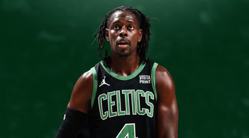 Jrue Holiday in a Celtics uniform, later traded to the Portland Trail Blazers