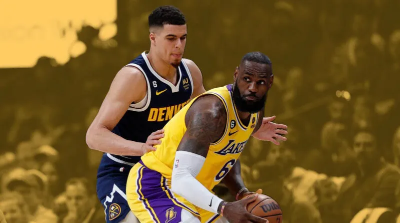 Michael Porter Jr shooting over Los Angeles Lakers defenders during the NBA Playoffs
