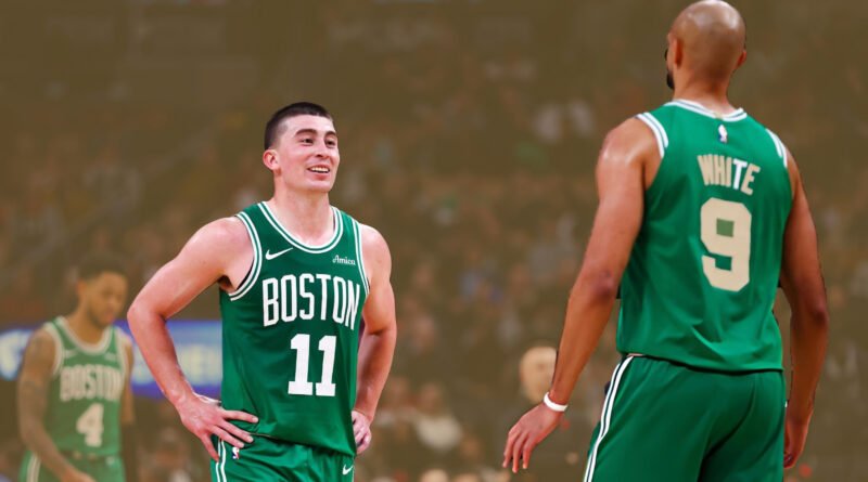 “Boston Celtics guard Payton Pritchard celebrating after a big scoring night against the Toronto Raptors.”